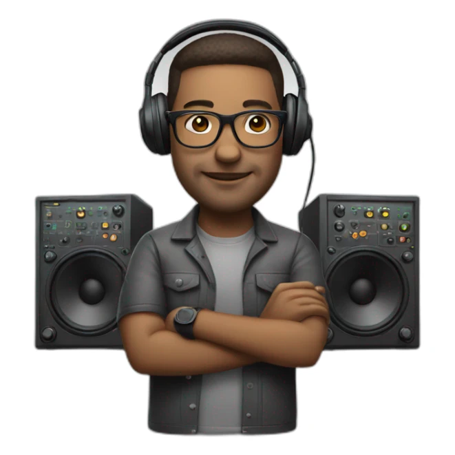 realistic sound engineer with mixer, glasses and headphones sticker