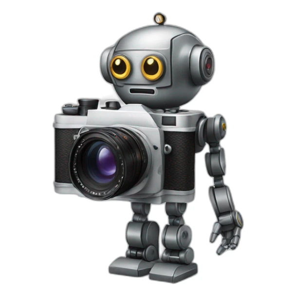 robot holding a 35mm film camera sticker