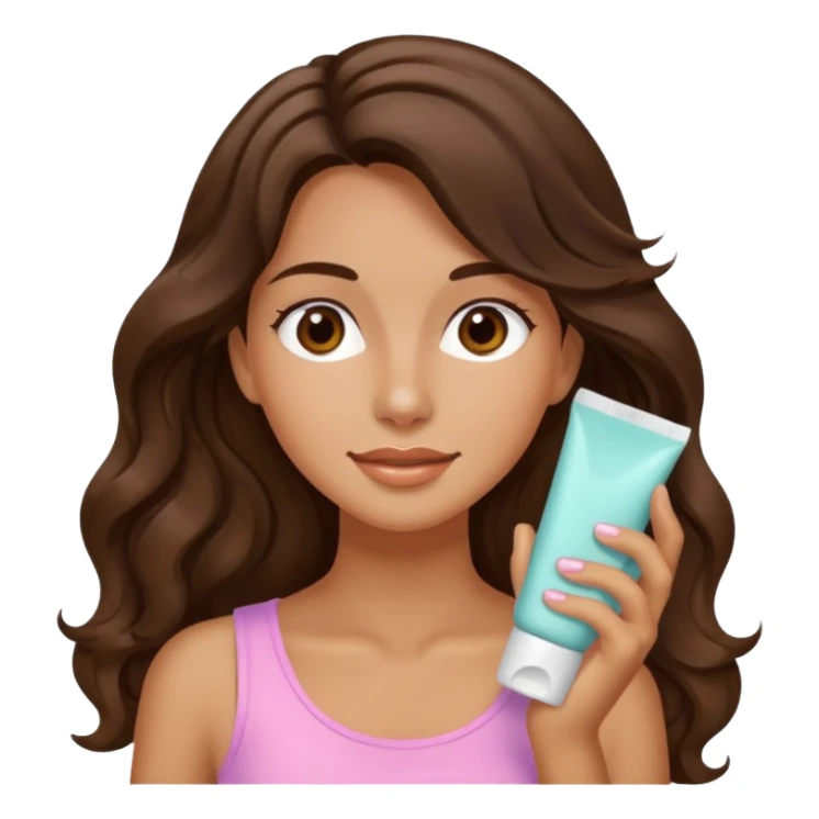 long wavy hair brunette tan exfoliating face skincare girly sticker