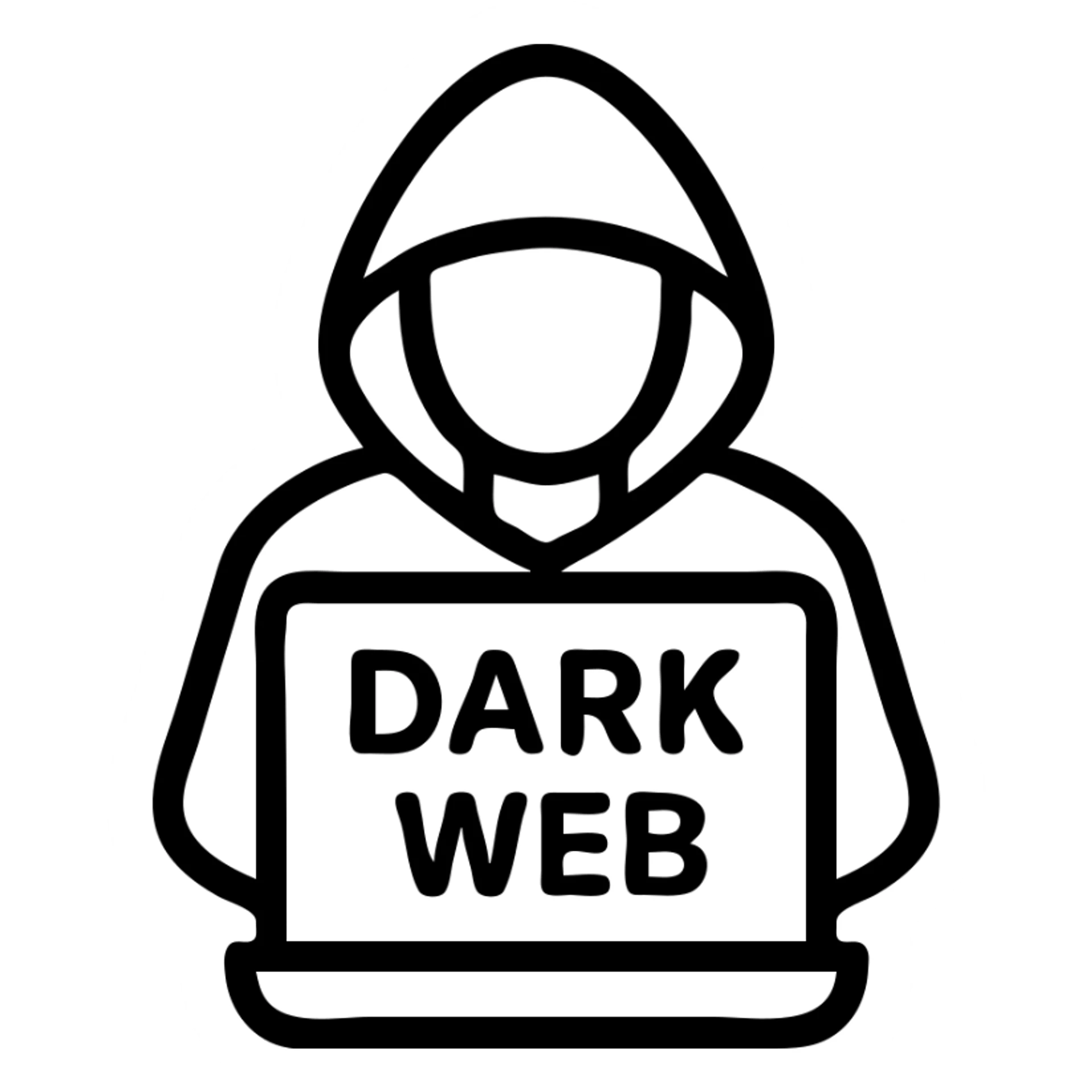 sharp clear icon of the dark web with clear lines, hooded figure in front of computer screen sticker