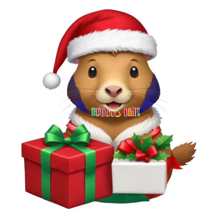 Capybara con gorrito de navidad con un montón de poses para paquete de sticker de WhatsApp que tengan un dialogo sticker