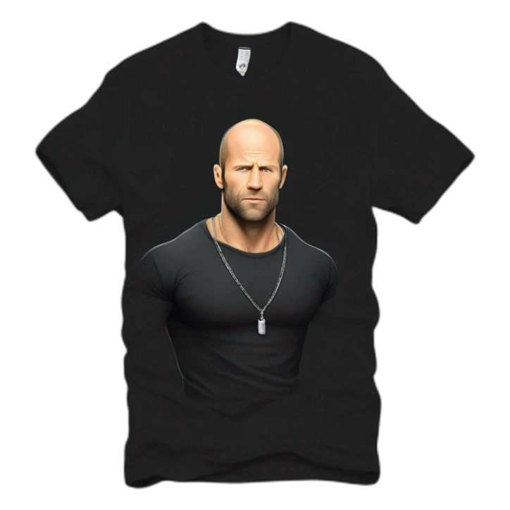 Jason Statham wearing men silver chain on a black tshirt,styled,cool,side angle sticker