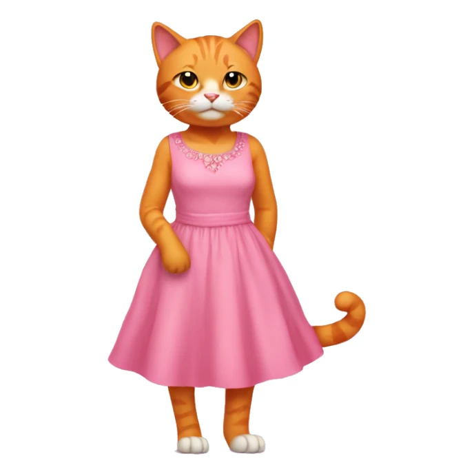 Orange cat wearing a pink dress sticker