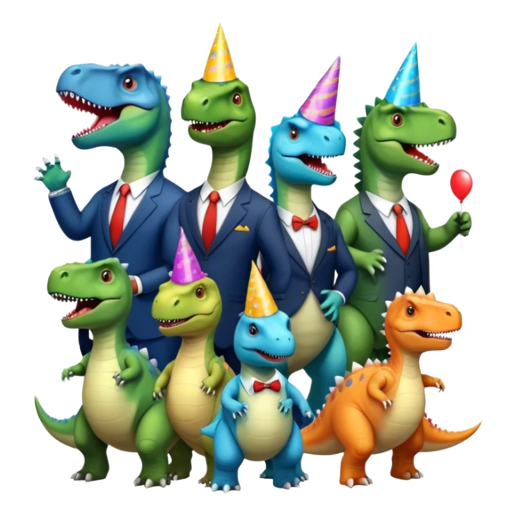 different office dinosaurs in office suits celebrating birthday sticker