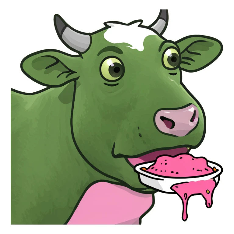 female Cow eating pink slop sticker