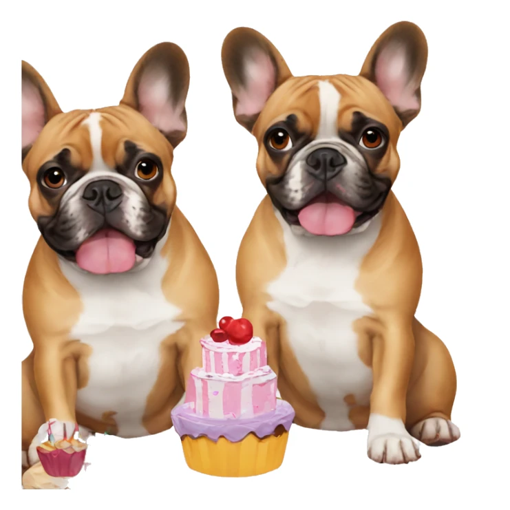 two french bulldogs birthday hats and cake sticker