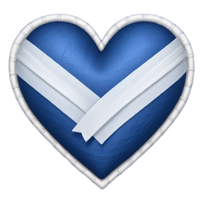 white gauze strip wrapped diagonally around a dark blue heart sticker