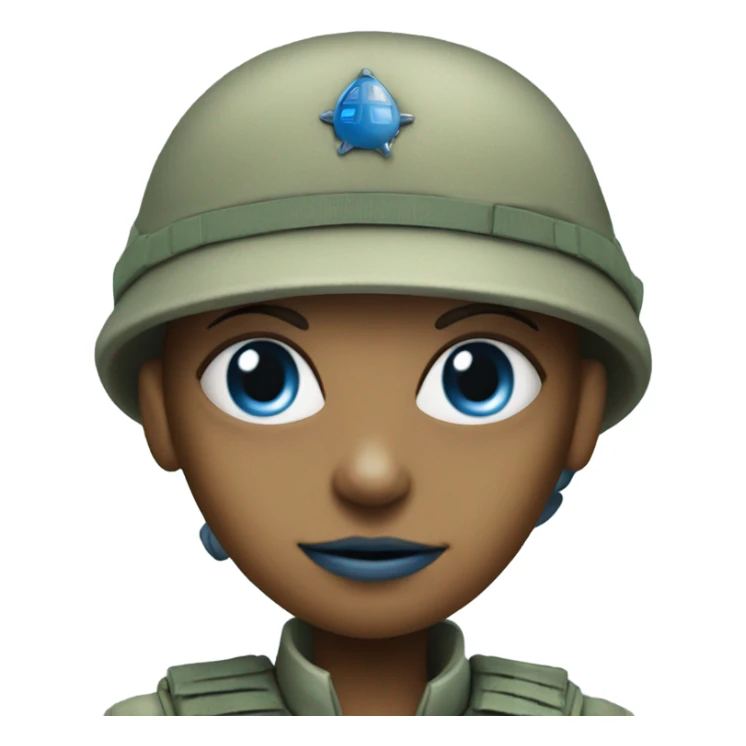female blue alien military sticker