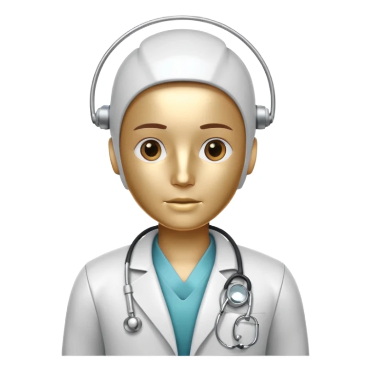 medical robot wearing a white coat and a stethoscope sticker