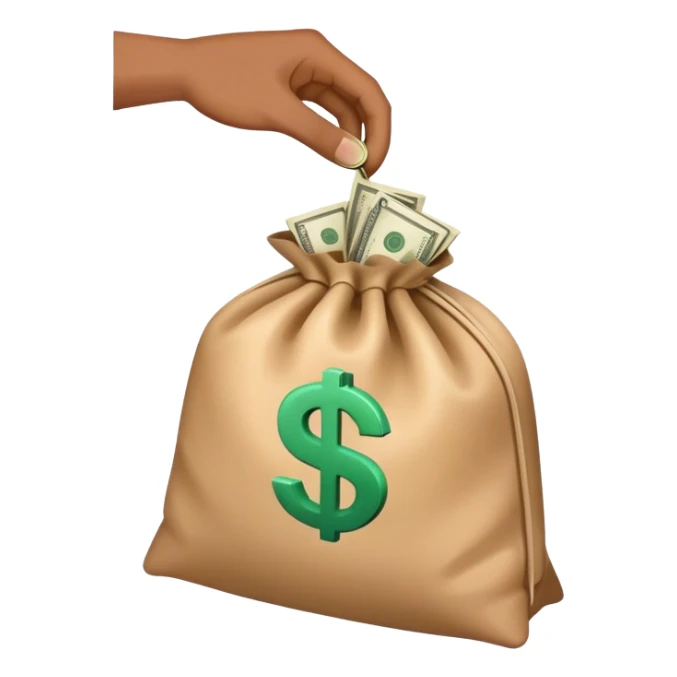 a hand holding a bag of money sticker