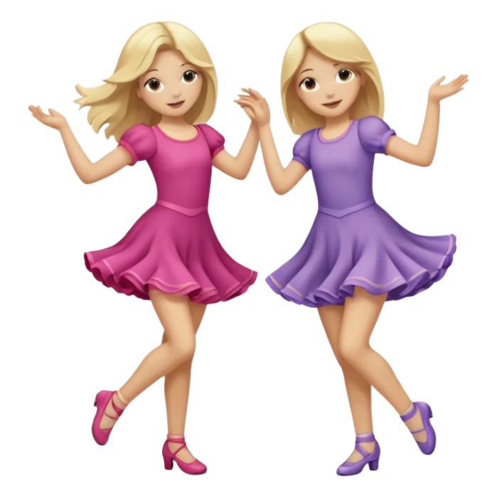 Two sisters dancing together and having fun. One girl has blonde hair and one dark blonde sticker