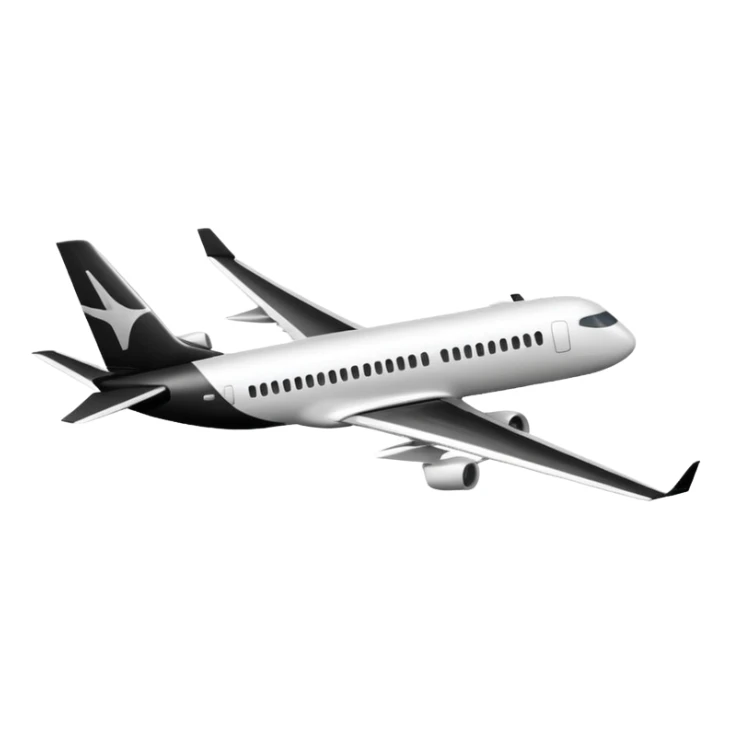 A commercial airplane side on that is black and white sticker