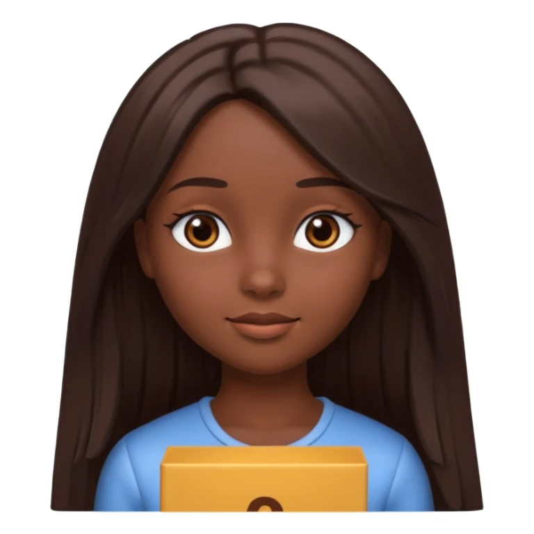 Boneca digital em estilo 3D realista e fofo, semelhante a uma boneca colecionável. Mulher jovem com pele negra, olhos castanhos escuros, cabelo liso cor chocolate, longo e bem alinhado.  sticker