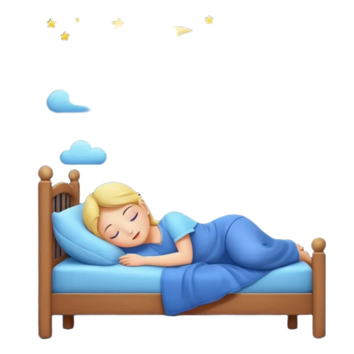 Peaceful night sleep, moon and stars, glowing fruit releasing melatonin, calm blue tones, simple emoji style sticker