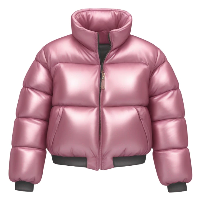Realistic isolated side view of an open metallic pink cropped puffer jacket. sticker