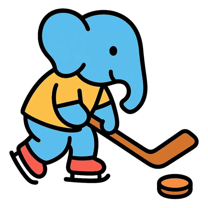 color outline icon of an elephant playing hockey sticker
