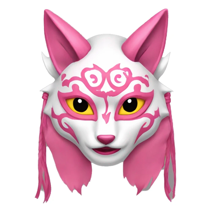 Pink feminine oni kitsune japanese mask sticker