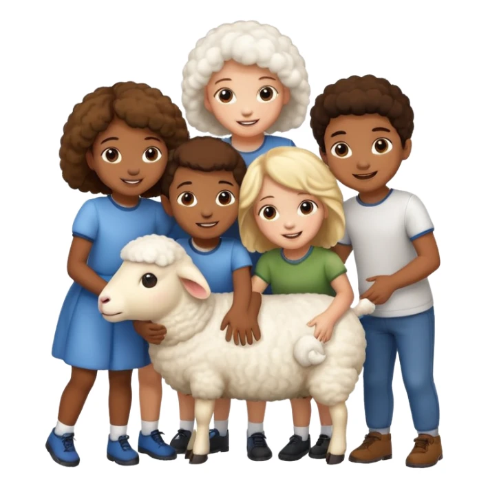 3 girls and 2 boys and a sheep sticker