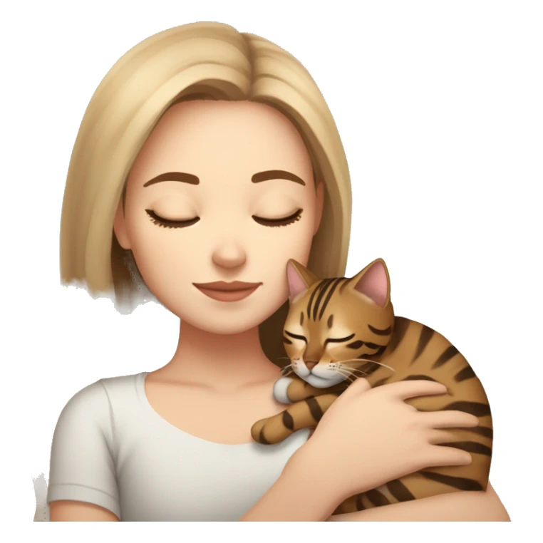 extremely light skin girl with brown hair sleeping with cute bengal cat sticker
