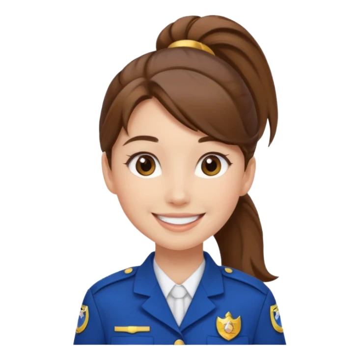 Young Female: ponytail brown haiir, wearing uniform, white skin sticker