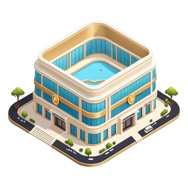 luxury shopping mall isometric exterior view sticker