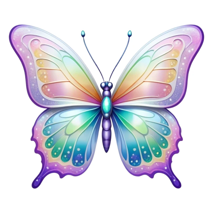 Pastel sparkly white glittery iridescent rainbow transparent butterfly with detailed intricate patterns sticker