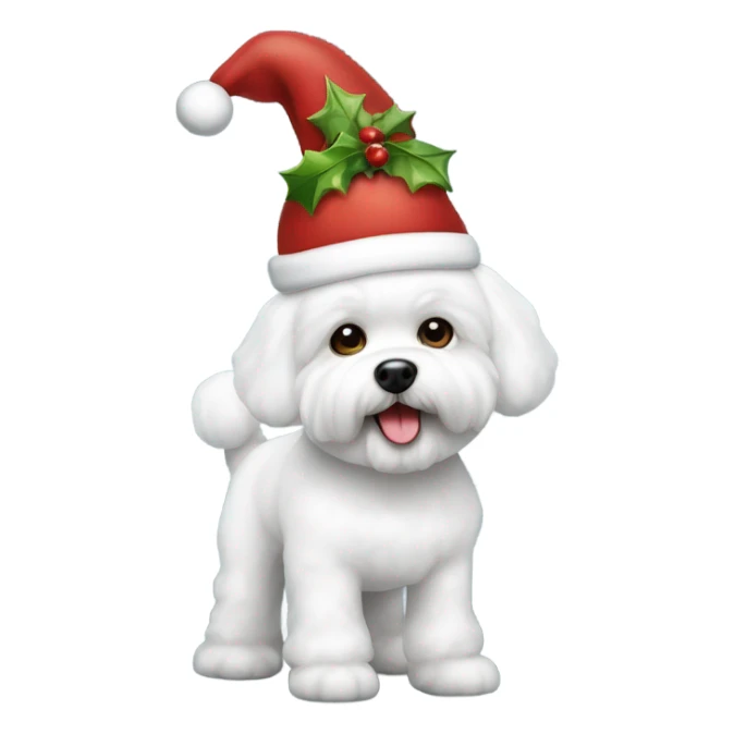 Bichon frise dog in a Christmas hat  sticker