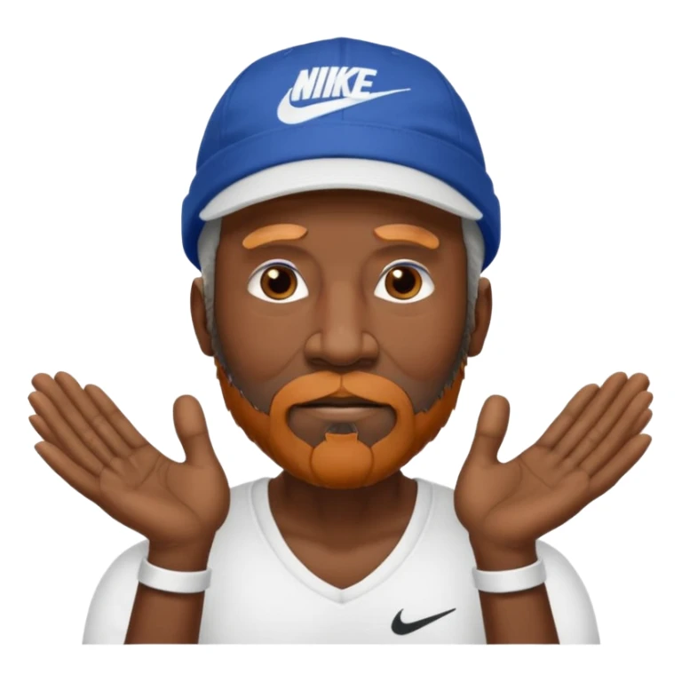 OLDER BLACK MAN WITH LOW CUT BEARD AND A NIKE HAT SAYING WHO CARES?! MOTIONING HANDS  sticker