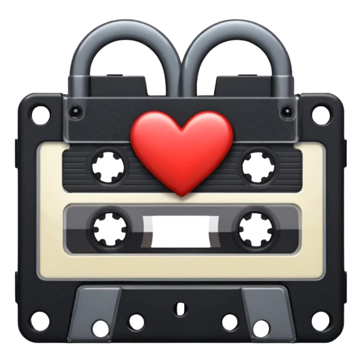 heart with a black music cassette sticker