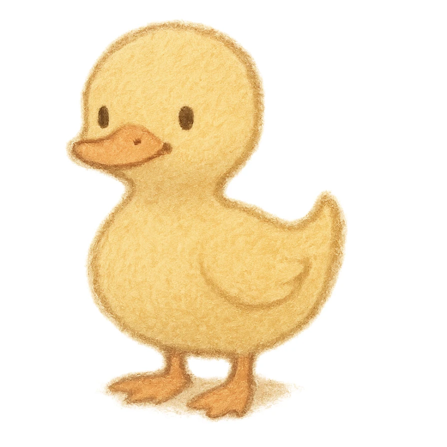 tiny duckling silhouette, Japanese pastel hand-drawn style, full object, with a gentle smile sticker
