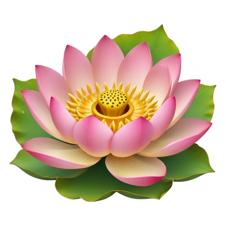 Simple pink lotus flower with accurate yellow seedpod center with distinct holes for seeds, surrounded by pink petals and characteristic notched lotus leaf sticker