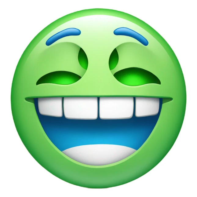 Big green smiley face with blue eyes  sticker