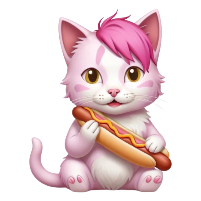 cat with pink hear working on UX eating a hotdog sticker