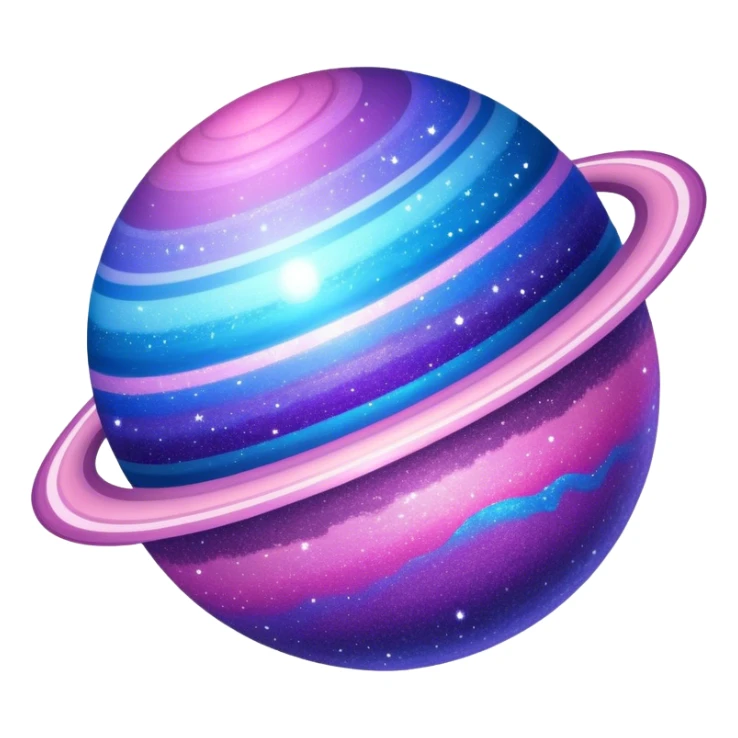 sparkly glittery blue purple and pink glitter planet with white saturn ring sticker