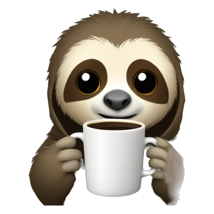 Cute sleepy Sloth in black turtleneck with coffee mug simple ios sticker