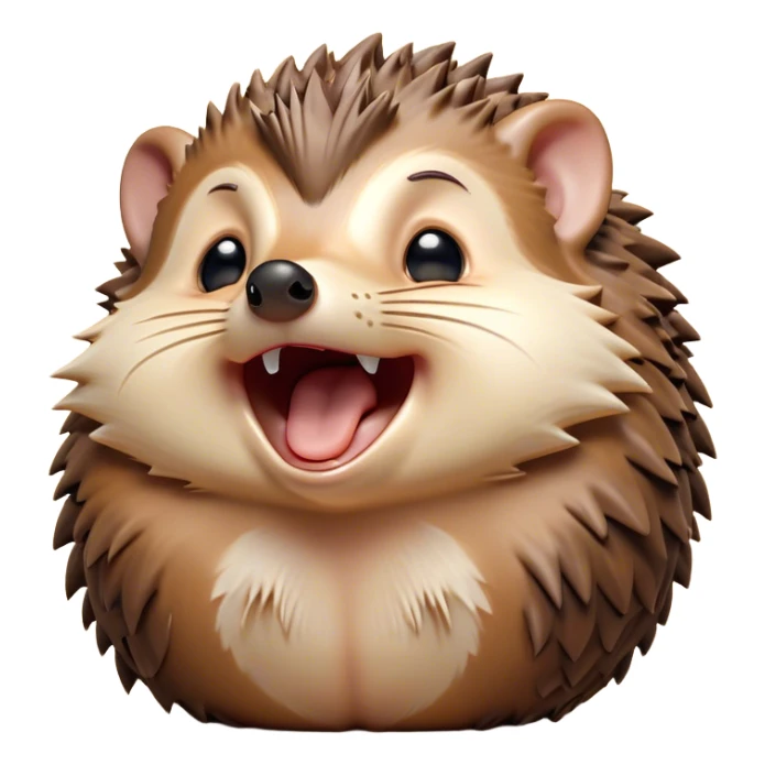 Cinematic Cute Yawning Hedgehog Portrait Emoji, Head tilted slightly with a dramatic, wide-open yawn, showcasing a soft, downy brown Fur with tiny, droopy ears and eyes barely open in drowsy contentment, Simplified yet irresistibly adorable features, highly detailed, glowing with a soft, cozy glow, high shine, relaxed yet expressive, stylized with a touch of natural whimsy, bright and endearing, soft glowing outline, capturing the essence of a sleepy yet affectionate hedgehog, so drowsy it feels like it could curl up out of the screen for a nap! sticker
