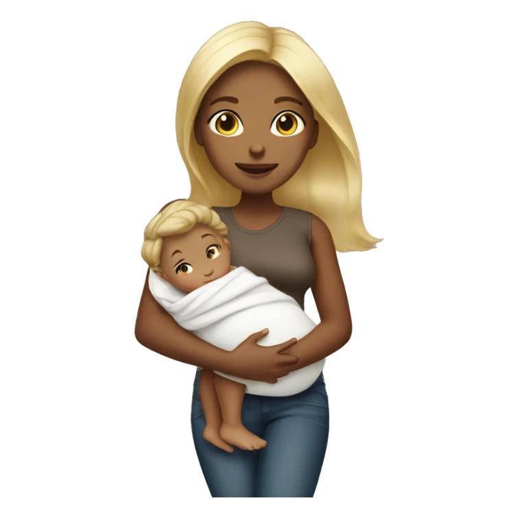 Brown with blonde highlighted hair Girl with baby sticker