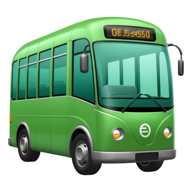 green electric bus with a large coin showing 0€, no text on the bus sticker