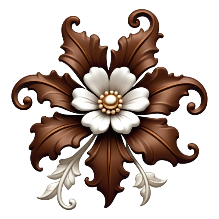 chocolate brown and white embellished baroque flower sticker