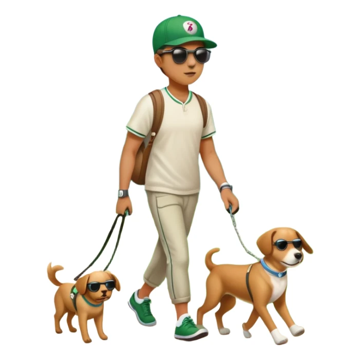 a dog on a leash with a person in a green park setting sticker