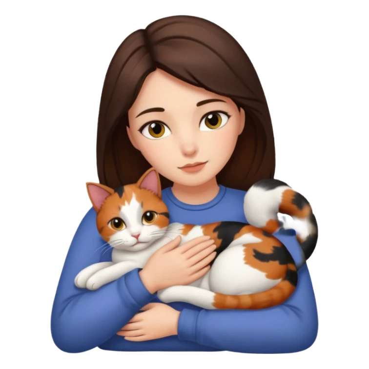 Brunette woman snuggling calico cat sticker