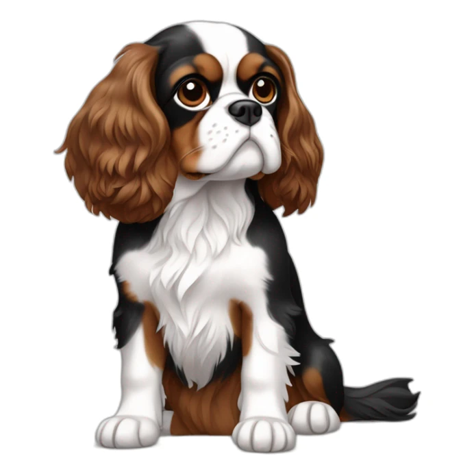 Black white and brown Cavalier King Charles spaniel sitting full body sticker