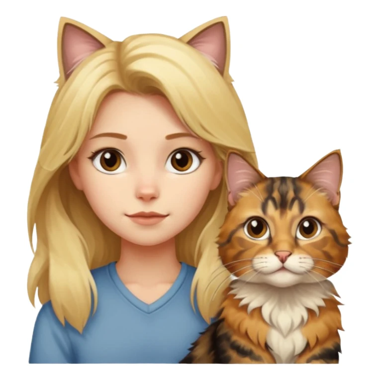 blonde girl with one maincoon cat and one tortie cat sticker