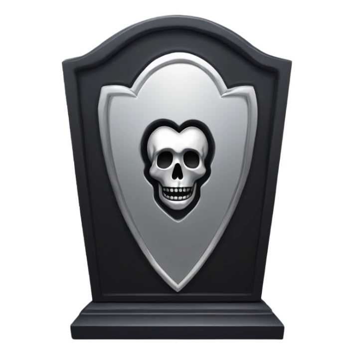 a black tombstone with the inscriptions in silver RIP and a silver heart in the center sticker