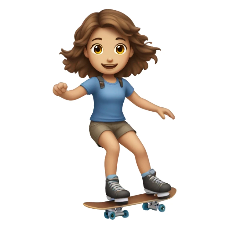 Little girl with brown hair riding skate sticker