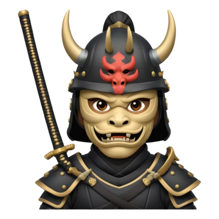 Samurai with helmet and an oni mask covering their mouth sticker