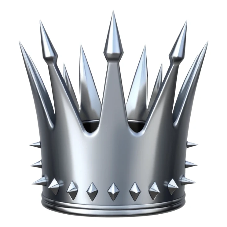 A spiked crown emoji made of silver chrome, sharp yet rounded metallic spikes, glossy reflections, aggressive luxury swag aesthetic, iOS emoji style, centered, clean white background sticker
