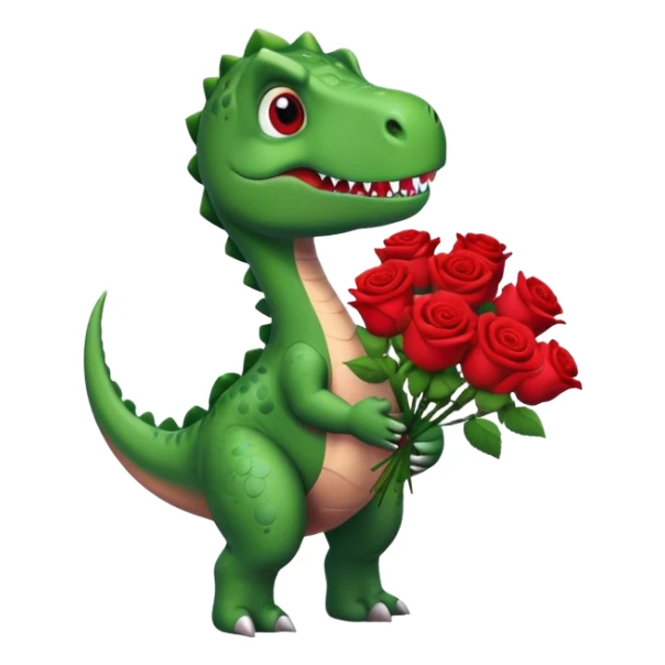Dinosaur holding bouquet of red roses sticker
