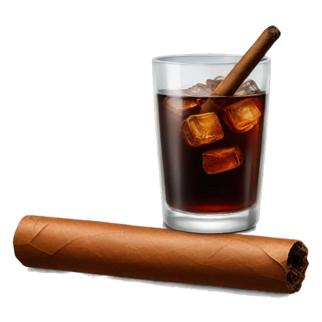 glass of cola next to a plain cigar sticker