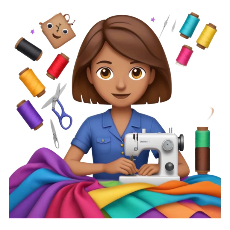 sewing master with lots of cloth behind, epic emoji with vfx and particles sticker